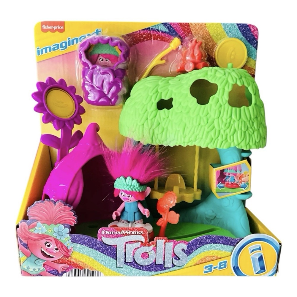 Imaginext DreamWorks Trolls Flower Fun Campsite Playset with Poppy Figure New